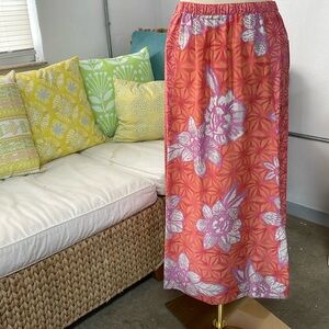 Sigrid Olsen Signature Silk Midi Skirt with a Slight A-Line Size Small Coral